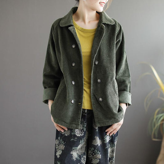 Buykud Double Breasted Pure Color Casual Coat