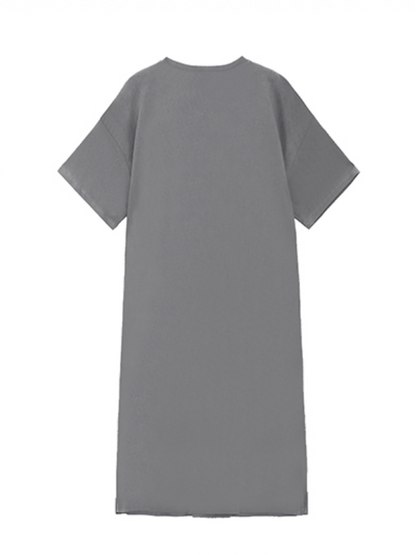 Casual Solid Color Printed Split-Side Short Sleeves H-Line Midi Dress