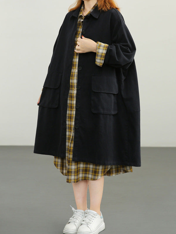 Urban Solid Color Long Sleeves Lapel Trench Coats