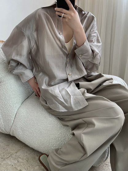 Casual See-Through Sun Protection Lapel Long Sleeves Blouses
