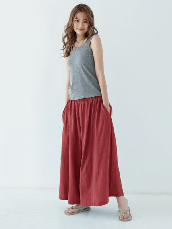 Casual 11 Colors  Solid Column Wide Leg Capri-Pants