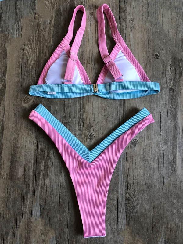 Triangles Colors Hemming Bikini Swimsuit