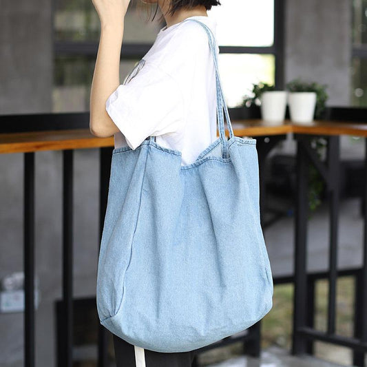 Denim Vintage Solid Color Tote Bag
