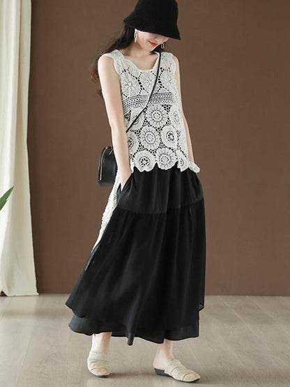 Hollow Out Cropped Long Vest