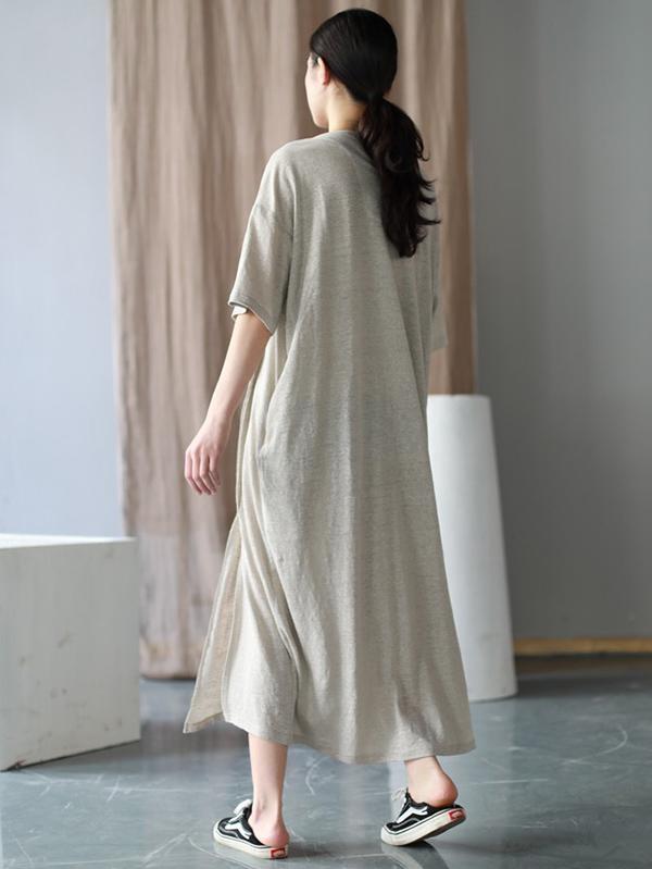 Simple Beige Split-joint Split-side Long Dress