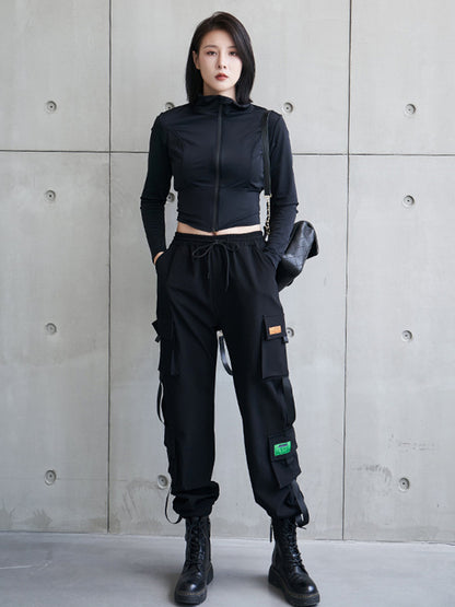 Sports Solid Color Zipper Stand Collar Long Sleeves Outwear