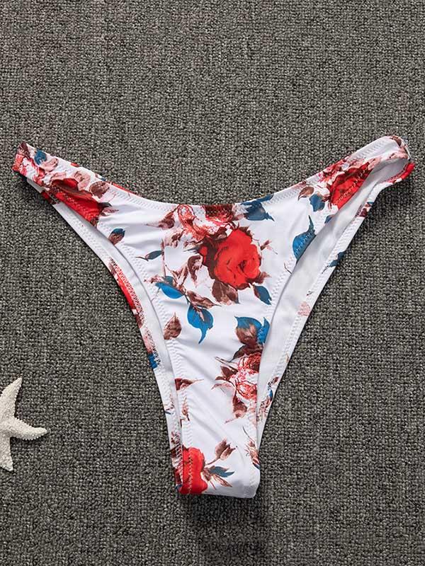 Printed Strapless Short Sleeves Split Bikini Swimsuit