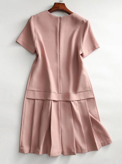 Simple Solid Color H-Line Back-Zipper Round-Neck Midi Dress