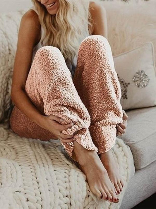 Solid Fluffy Casual Pants Bottoms