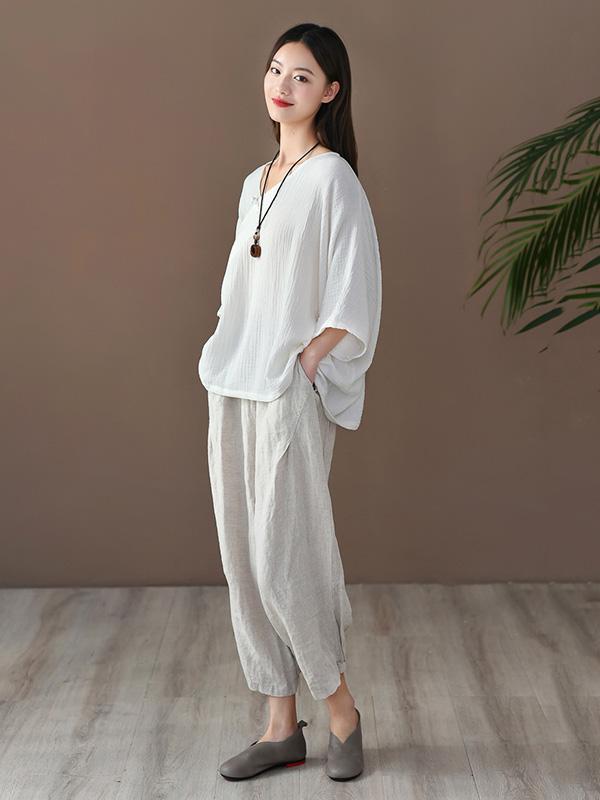 Vintage Solid Irregularity T-Shirts Tops