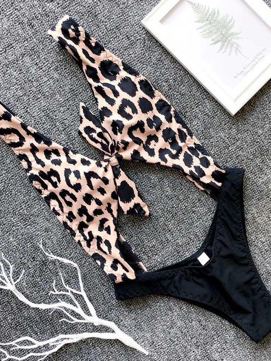 Vintage Leopard Contrast One-piece Swimsuit