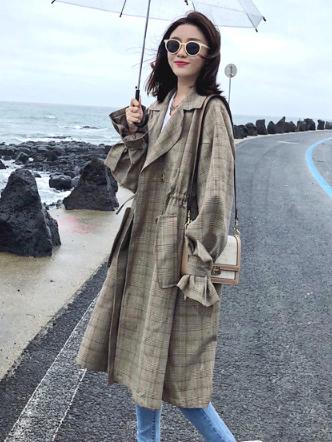Loose Plaid Retro Lace Coat