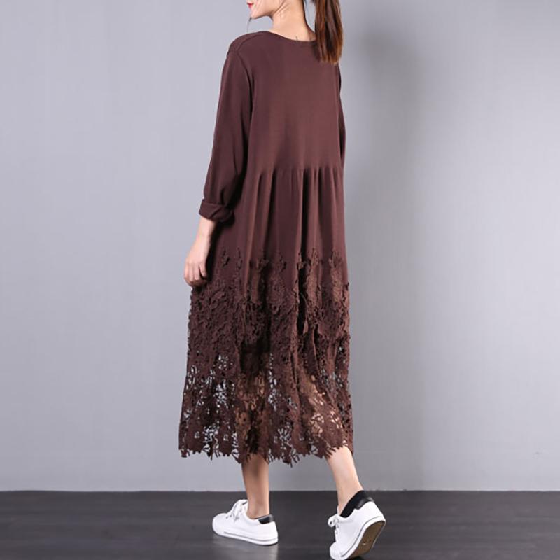 Buykud Hollow Out Embroidery Casual Loose Knitted Dress