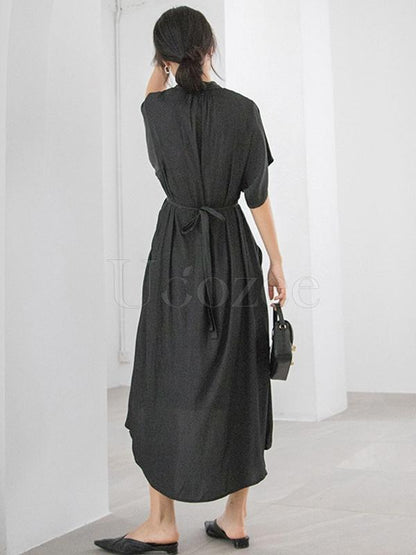 Loose Solid V-neck Bandage Cropped Midi Dress
