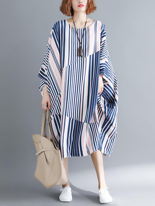 Casual Striped Printed Split-joint Long Dress
