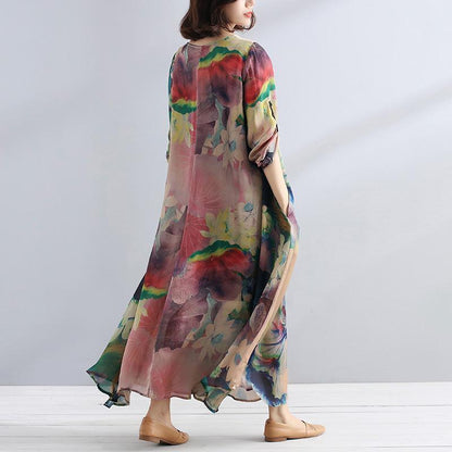 Charming Women Casual Loose Floral Long Sleeve Dress