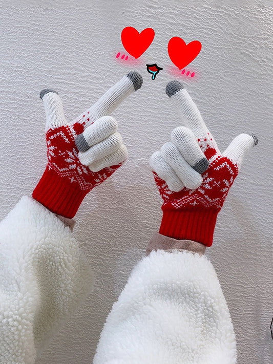 Original Cartoon Printed Knitting Sweater Gloves
