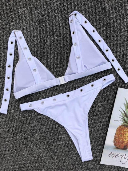 Metal-circle Adjustable Solid Bikinis Swimwear