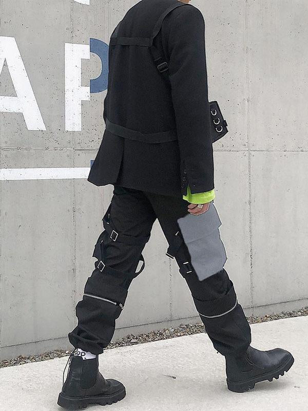 Zipper Split-joint Bandage Pocket Overall Pants