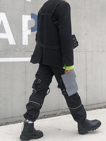 Zipper Split-joint Bandage Pocket Overall Pants