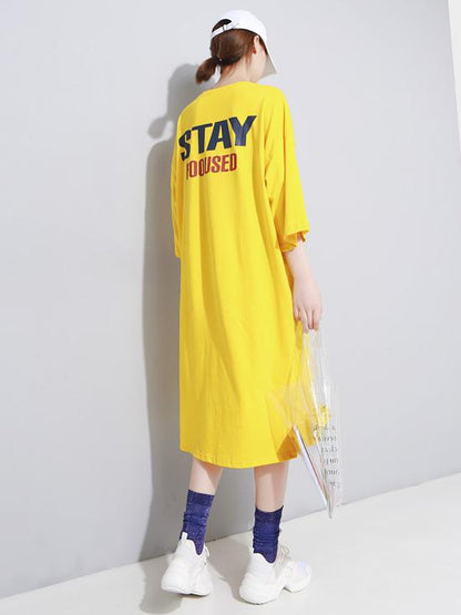 Back Letter Printed Loose T-shirt Midi Dress