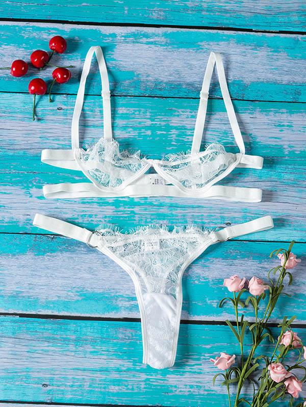 Eyelash Lace Underwired Split Sexy Lingerie