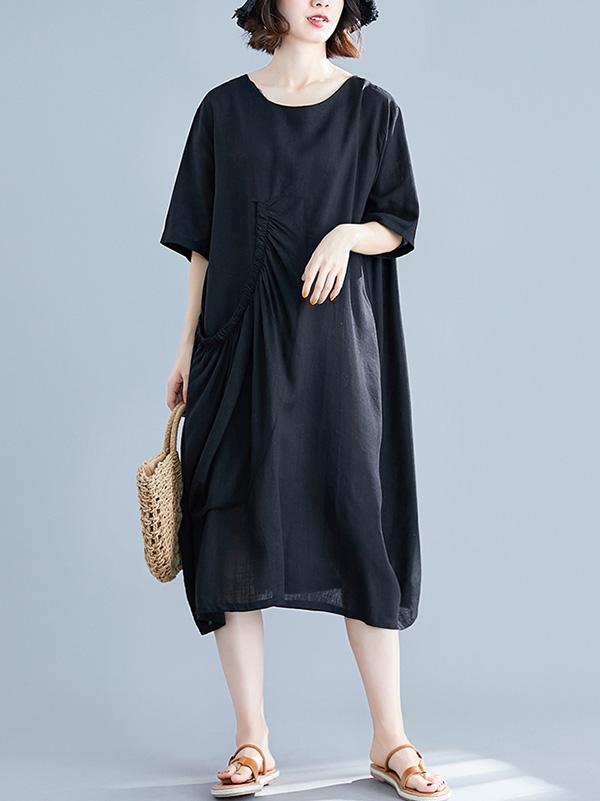 Solid Ruffled Short Sleeves Dress