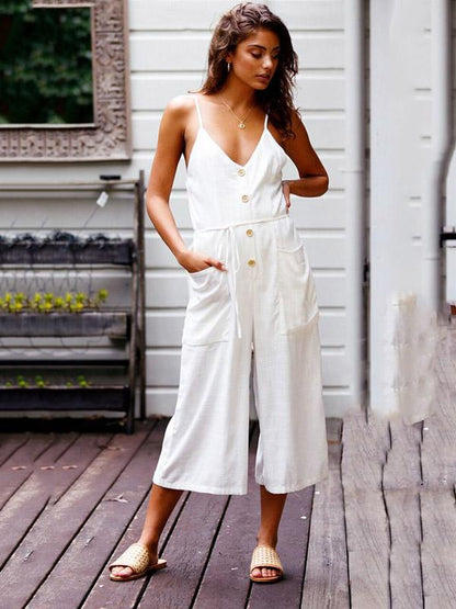 Striped Split-joint Wide Leg Sleeveless Jumpsuits