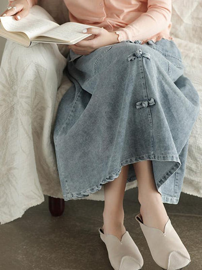 Original Retro Frog Belted Denim Skirt