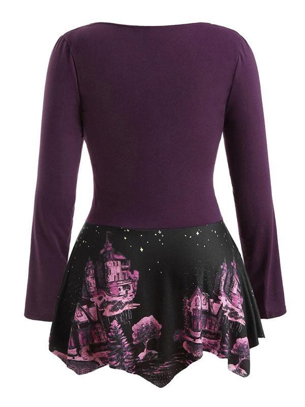 Printed Bandage Split-Joint Blouse