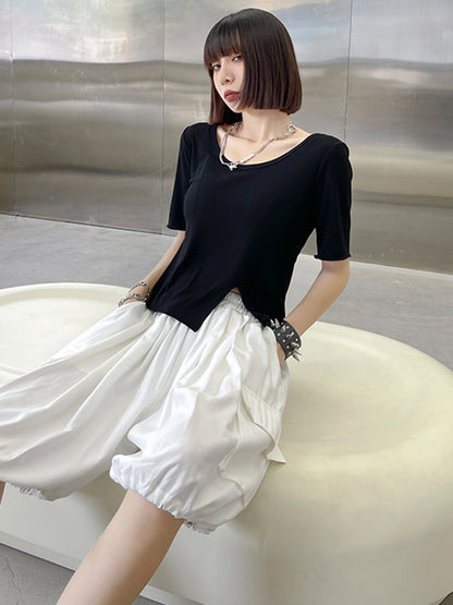 Stylish Loose Elastics High Waisted With Pocket Short Knickerbockers