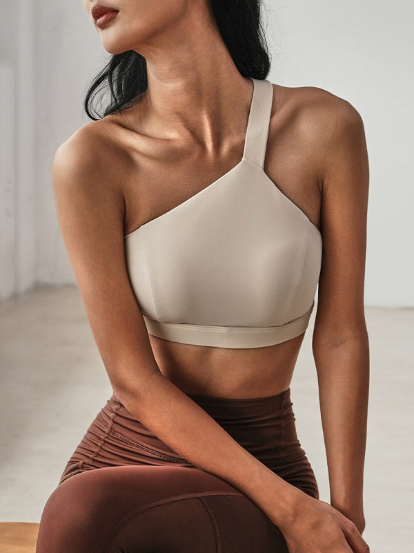Sexy Wrap One Shoulder Solid Color Sports Bra