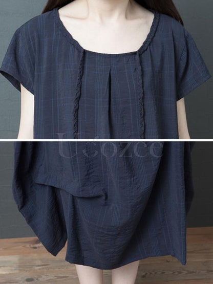 Casual Solid Ruffled Round-neck Midi Dress