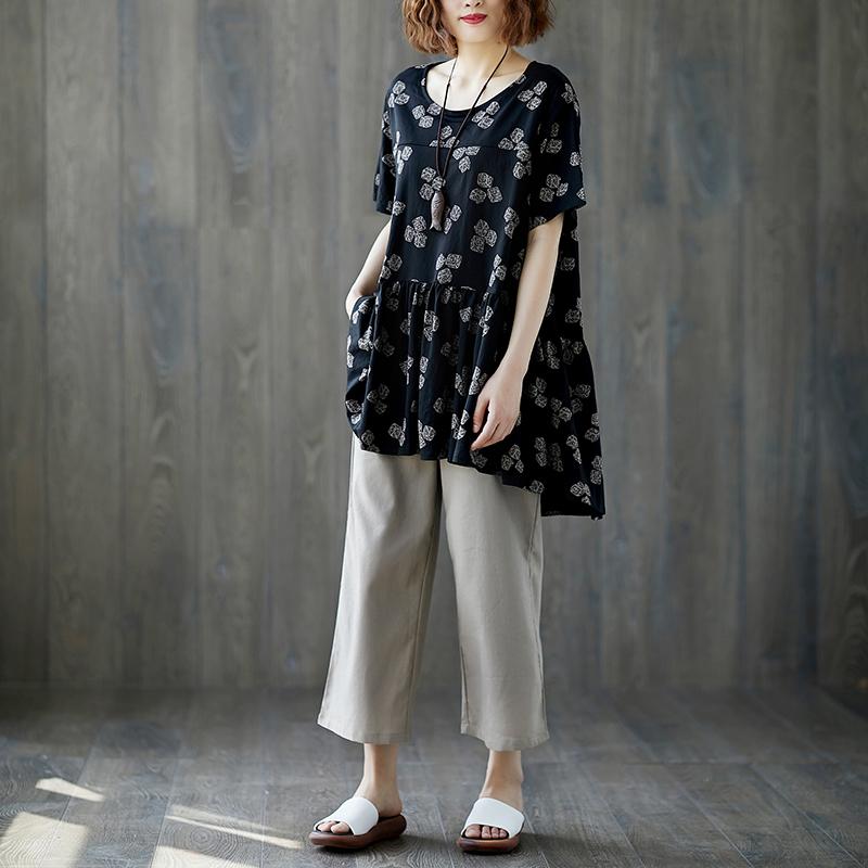 Women Short Sleeve Black Casual Summer Tops