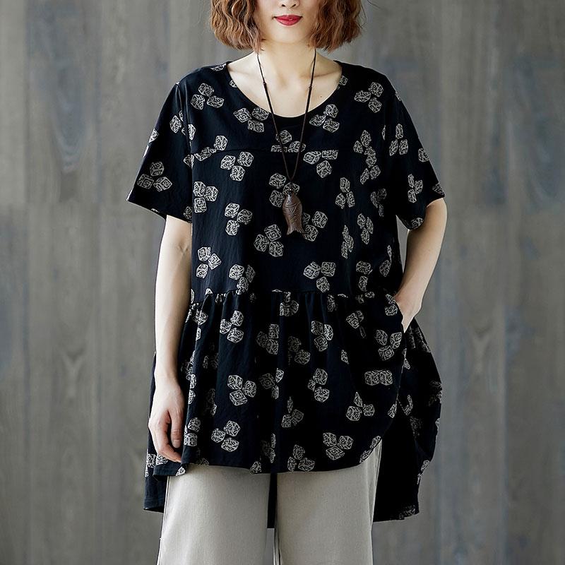 Women Short Sleeve Black Casual Summer Tops