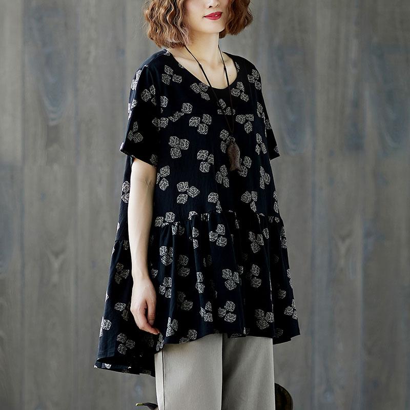 Women Short Sleeve Black Casual Summer Tops