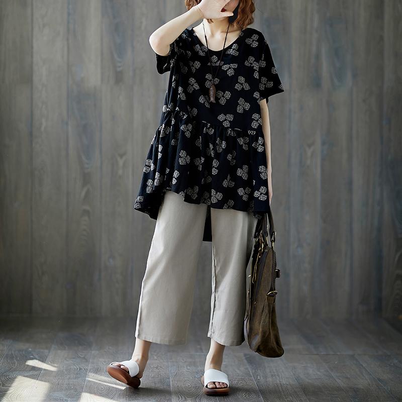 Women Short Sleeve Black Casual Summer Tops