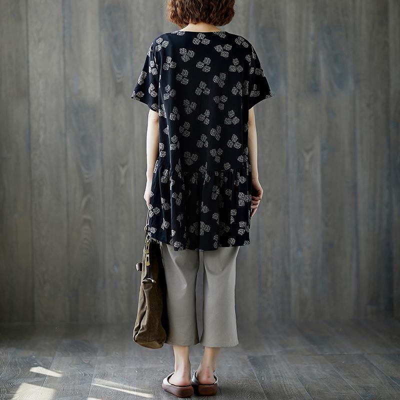 Women Short Sleeve Black Casual Summer Tops