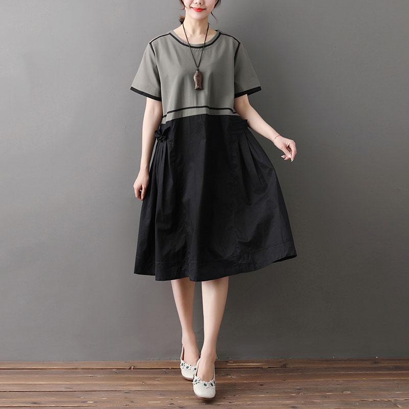 Loose Round Neck Short Sleeve Splicing Dress