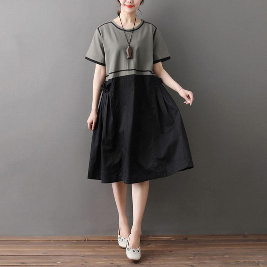 Loose Round Neck Short Sleeve Splicing Dress