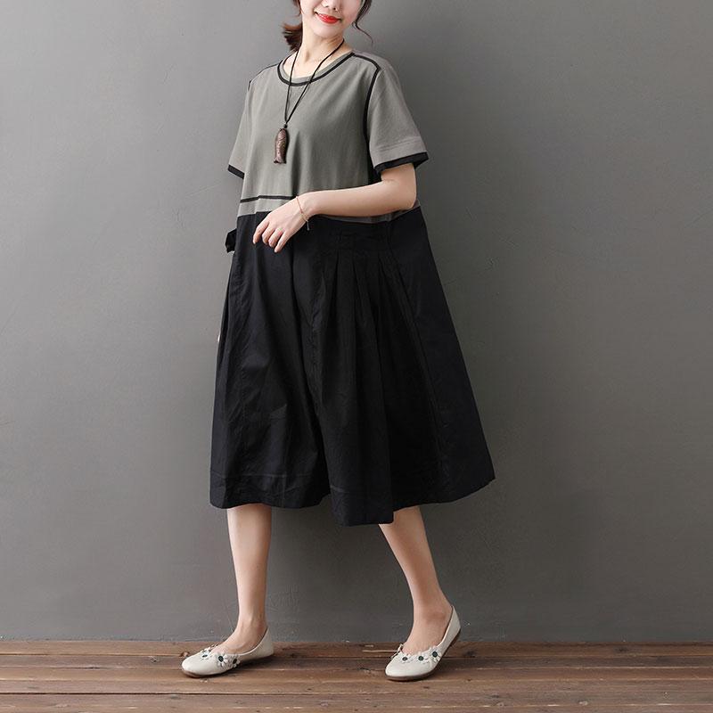 Loose Round Neck Short Sleeve Splicing Dress