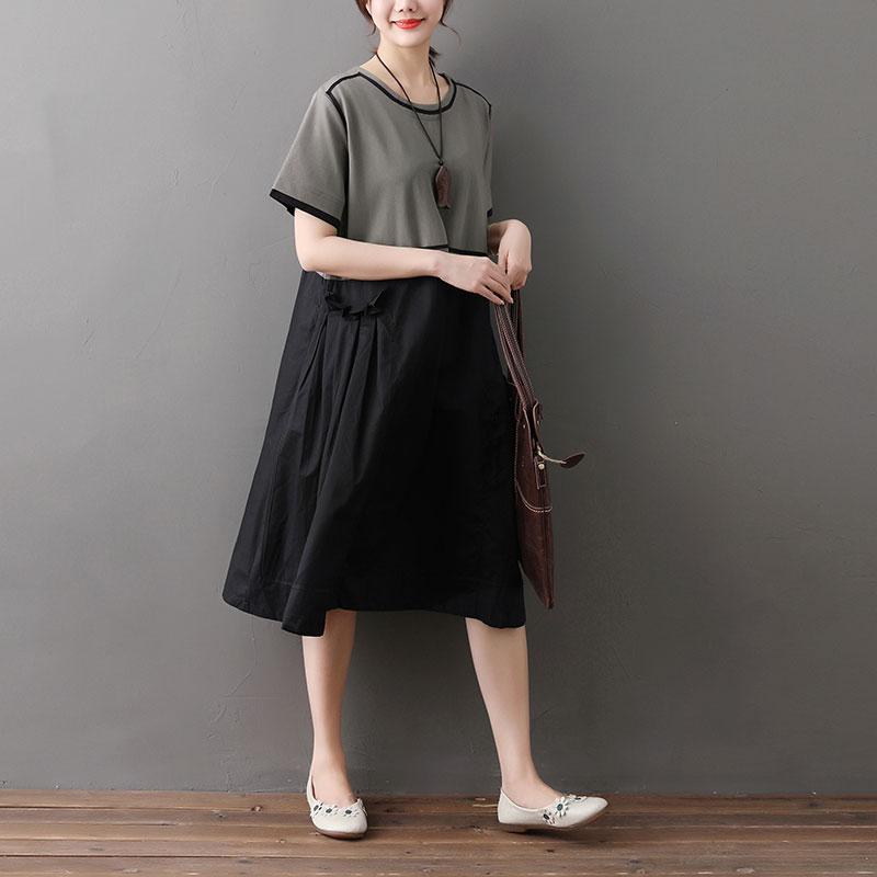 Loose Round Neck Short Sleeve Splicing Dress
