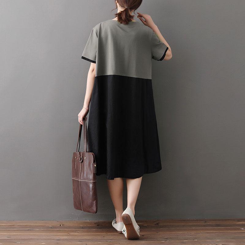 Loose Round Neck Short Sleeve Splicing Dress