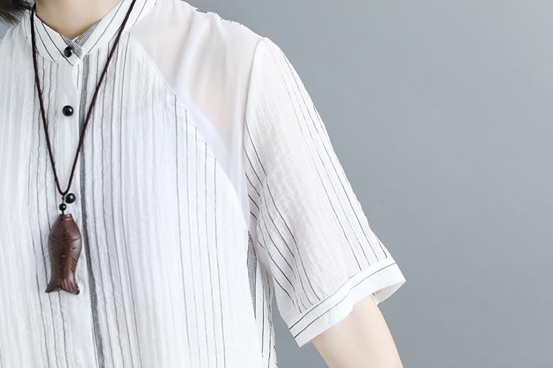 Women Stand Collar Single Breasted Stripe Black Dress