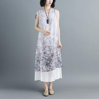 Women Sleeveless Printed Patchwork Pullovers Dress