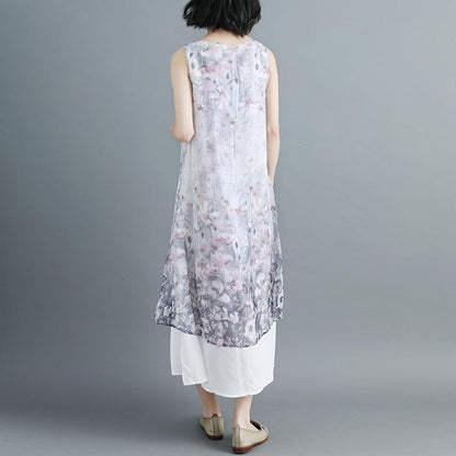 Women Sleeveless Printed Patchwork Pullovers Dress