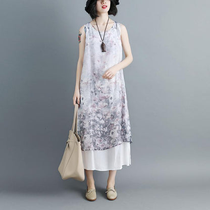 Women Sleeveless Printed Patchwork Pullovers Dress