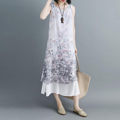 Women Sleeveless Printed Patchwork Pullovers Dress