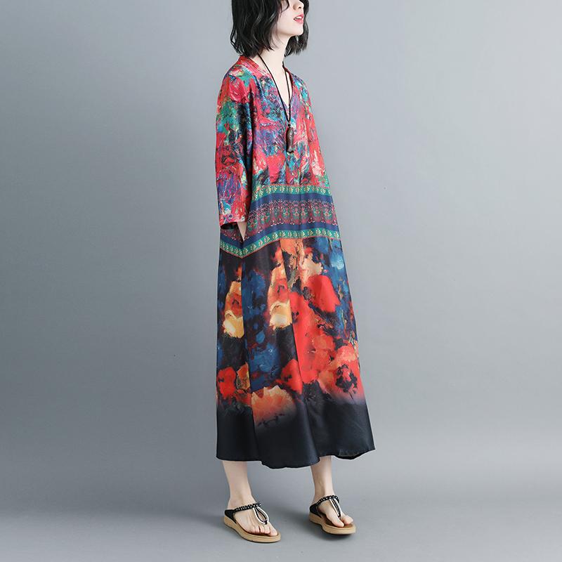 Women V Neck Printed Summer 1/2 Sleeve Dress