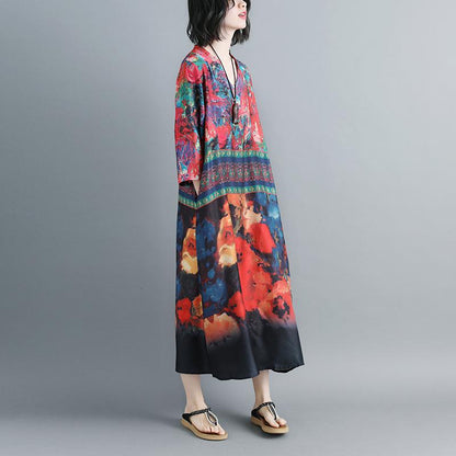 Women V Neck Printed Summer 1/2 Sleeve Dress